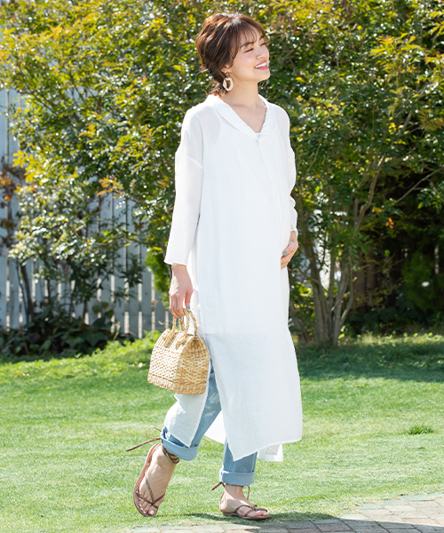 SweetMommy（スウィートマミー）の「コットンシフォンスキッパーワンピセット（マタニティウェア/グッズ・レディース・ホワイト/ブラック/ピンクベージュ・M/L）」の6枚目の写真