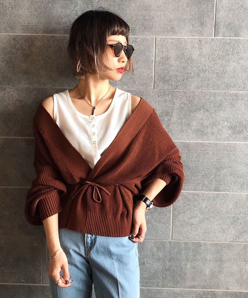 PAGEBOY（ページボーイ）の「ライトカシュクールカーディガン（カーディガン/ボレロ・レディース・ライトグレー/ダークブラウン/ベージュ/オフホワイト・FREE）」の21枚目の写真