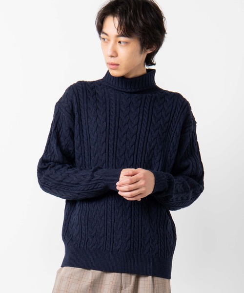 WEGO（ウィゴー）の「WEGO/ケーブルタートルセーター（ニット/セーター・メンズ・ホワイト/ネイビー/ワイン・MEDIUM/LARGE）」の3枚目の写真