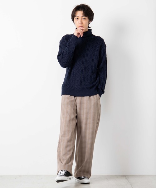 WEGO（ウィゴー）の「WEGO/ケーブルタートルセーター（ニット/セーター・メンズ・ホワイト/ネイビー/ワイン・MEDIUM/LARGE）」の4枚目の写真