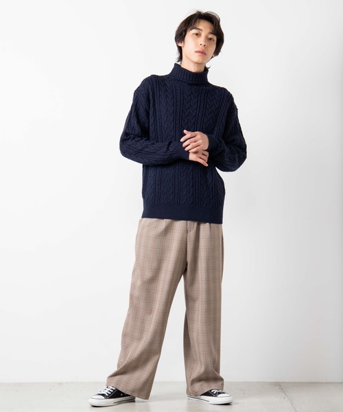 WEGO（ウィゴー）の「WEGO/ケーブルタートルセーター（ニット/セーター・メンズ・ホワイト/ネイビー/ワイン・MEDIUM/LARGE）」の6枚目の写真