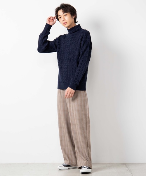 WEGO（ウィゴー）の「WEGO/ケーブルタートルセーター（ニット/セーター・メンズ・ホワイト/ネイビー/ワイン・MEDIUM/LARGE）」の7枚目の写真