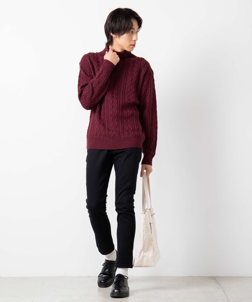 WEGO（ウィゴー）の「WEGO/ケーブルタートルセーター（ニット/セーター・メンズ・ホワイト/ネイビー/ワイン・MEDIUM/LARGE）」の8枚目の写真