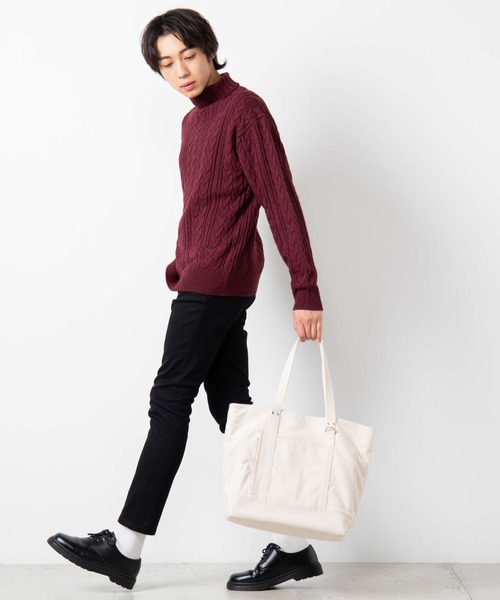 WEGO（ウィゴー）の「WEGO/ケーブルタートルセーター（ニット/セーター・メンズ・ホワイト/ネイビー/ワイン・MEDIUM/LARGE）」の9枚目の写真