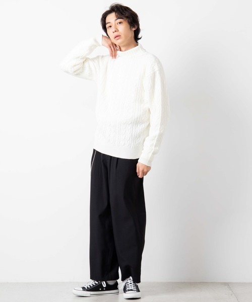 WEGO（ウィゴー）の「WEGO/ケーブルタートルセーター（ニット/セーター・メンズ・ホワイト/ネイビー/ワイン・MEDIUM/LARGE）」の13枚目の写真