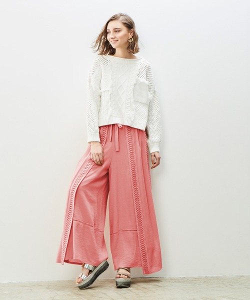 セール】楊柳シフォンレース切替ラップ風パンツ（その他パンツ