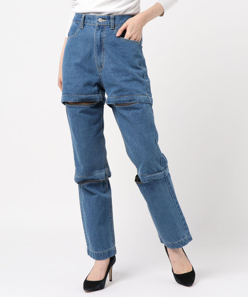 WEGO（ウィゴー）の「WEGO/ジッパーデニムワイドパンツ（デニムパンツ・レディース・ブラック/インディゴブルー・FREE）」の9枚目の写真