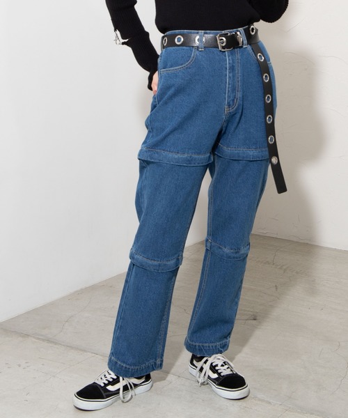 WEGO（ウィゴー）の「WEGO/ジッパーデニムワイドパンツ（デニムパンツ・レディース・ブラック/インディゴブルー・FREE）」の2枚目の写真