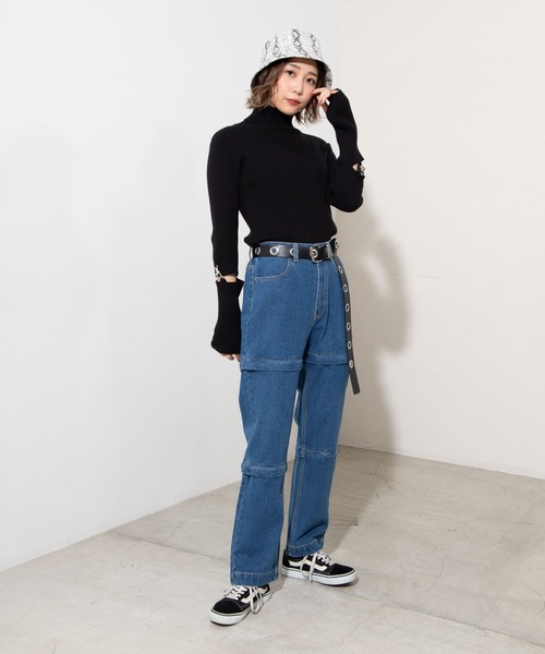 WEGO（ウィゴー）の「WEGO/ジッパーデニムワイドパンツ（デニムパンツ・レディース・ブラック/インディゴブルー・FREE）」の15枚目の写真