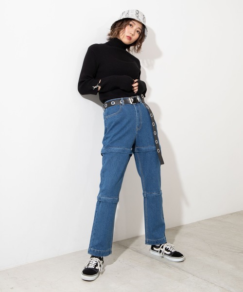 WEGO（ウィゴー）の「WEGO/ジッパーデニムワイドパンツ（デニムパンツ・レディース・ブラック/インディゴブルー・FREE）」の10枚目の写真