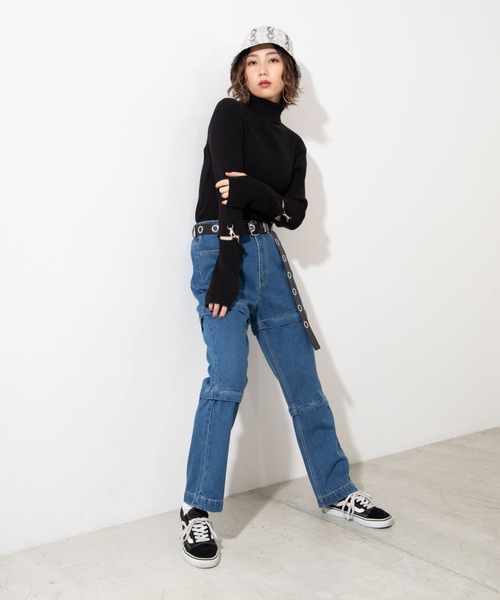 WEGO（ウィゴー）の「WEGO/ジッパーデニムワイドパンツ（デニムパンツ・レディース・ブラック/インディゴブルー・FREE）」の3枚目の写真