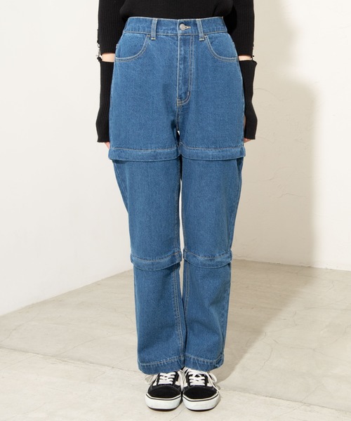 WEGO（ウィゴー）の「WEGO/ジッパーデニムワイドパンツ（デニムパンツ・レディース・ブラック/インディゴブルー・FREE）」の5枚目の写真