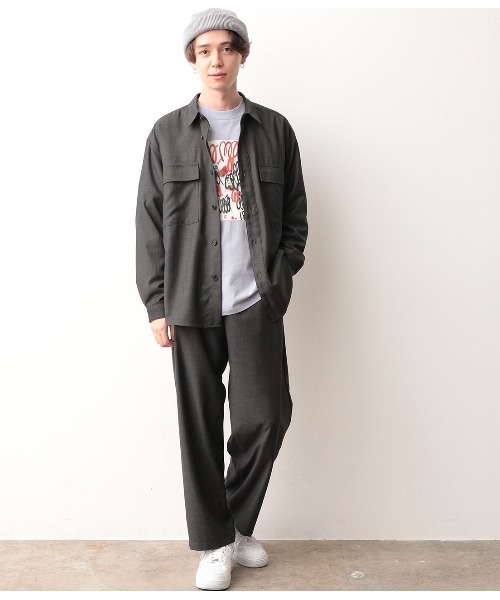 JUNRED（ジュンレッド）の「【セットアップ可能】ワイドプラケットグレンチェックシャツ（シャツ/ブラウス・メンズ・チャコールグレー/ダークブラウン・S/M/L）」の3枚目の写真