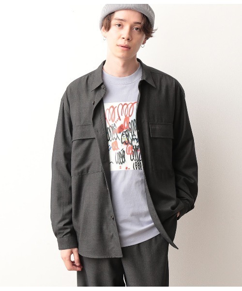 JUNRED（ジュンレッド）の「【セットアップ可能】ワイドプラケットグレンチェックシャツ（シャツ/ブラウス・メンズ・チャコールグレー/ダークブラウン・S/M/L）」の5枚目の写真