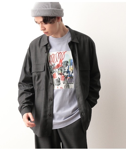 JUNRED（ジュンレッド）の「【セットアップ可能】ワイドプラケットグレンチェックシャツ（シャツ/ブラウス・メンズ・チャコールグレー/ダークブラウン・S/M/L）」の12枚目の写真