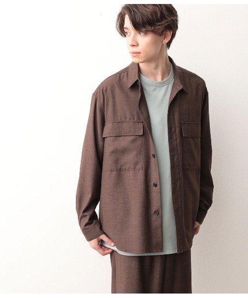 JUNRED（ジュンレッド）の「【セットアップ可能】ワイドプラケットグレンチェックシャツ（シャツ/ブラウス・メンズ・チャコールグレー/ダークブラウン・S/M/L）」の14枚目の写真