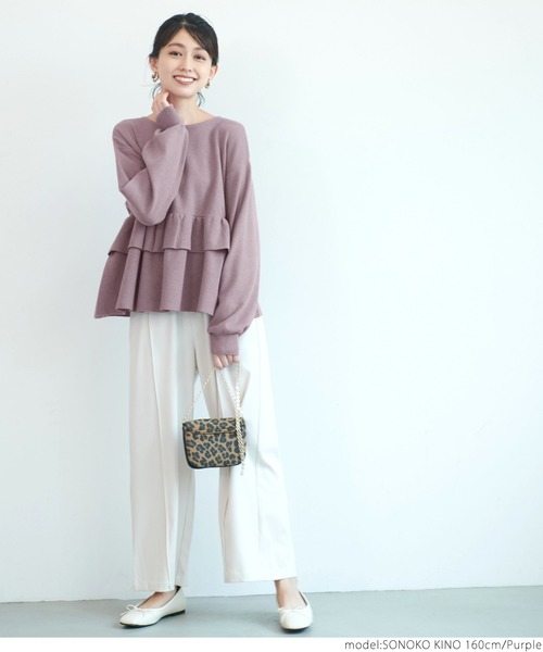 coca（coca）（コカ）の「裾フリルフレアニットトップス（ニット/セーター・レディース・ブラック/ベージュ/パープル・ONE SIZE）」の6枚目の写真
