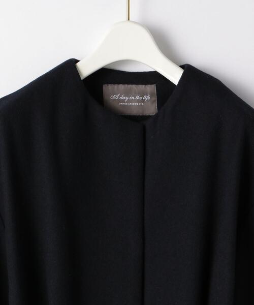 UNITED ARROWS ネイビー　ベルト付き　ノーカラーコート size SHORT/TALLあり］SENTDALE WOOL セントデールウール ノー