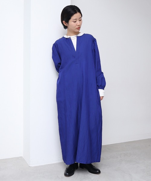 nitca（ニトカ）の「*◇C/CU/LIラチネパフワンピース（ワンピース・レディース・ネイビー/グリーン/アイボリー/サックスブルー/パープル/インディゴブルー・FREE）」の5枚目の写真