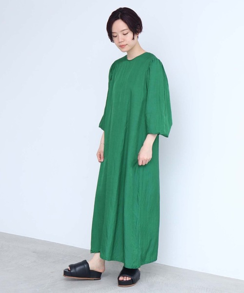 nitca（ニトカ）の「*◇C/CU/LIラチネパフワンピース（ワンピース・レディース・ネイビー/グリーン/アイボリー/サックスブルー/パープル/インディゴブルー・FREE）」の3枚目の写真