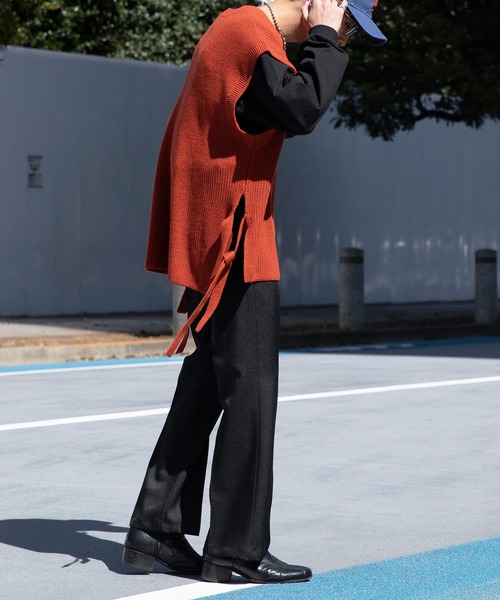 Adoon plain（アドーンプレーン）の「【Adoon plain】サイドムスビニットベスト（ベスト・メンズ・アイボリー/ブラック/オレンジ・MEDIUM/LARGE）」の9枚目の写真