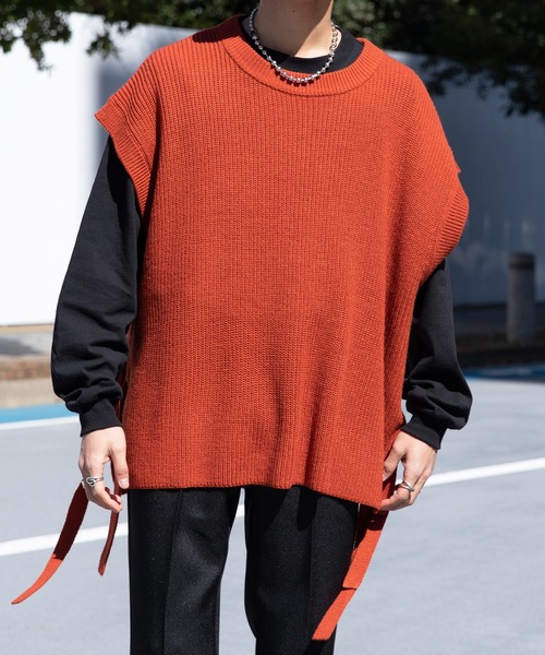 Adoon plain（アドーンプレーン）の「【Adoon plain】サイドムスビニットベスト（ベスト・メンズ・アイボリー/ブラック/オレンジ・MEDIUM/LARGE）」の15枚目の写真