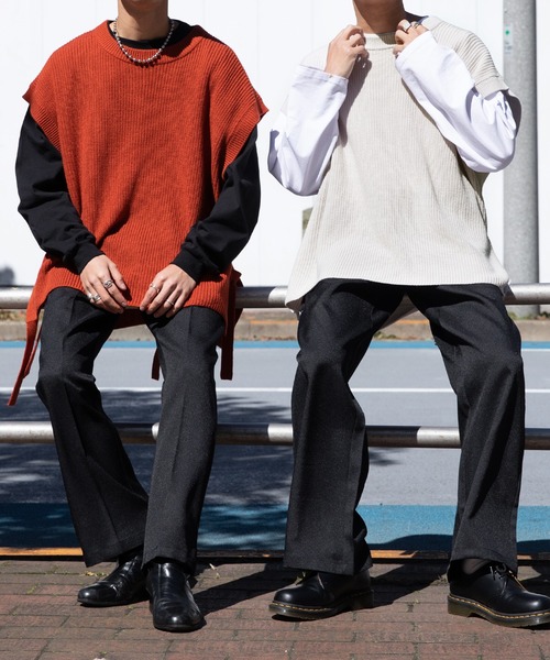 Adoon plain（アドーンプレーン）の「【Adoon plain】サイドムスビニットベスト（ベスト・メンズ・アイボリー/ブラック/オレンジ・MEDIUM/LARGE）」の21枚目の写真