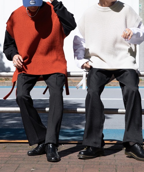 Adoon plain（アドーンプレーン）の「【Adoon plain】サイドムスビニットベスト（ベスト・メンズ・アイボリー/ブラック/オレンジ・MEDIUM/LARGE）」の6枚目の写真