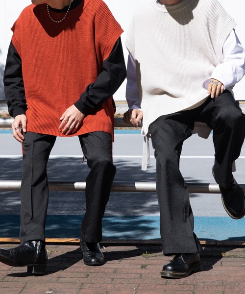 Adoon plain（アドーンプレーン）の「【Adoon plain】サイドムスビニットベスト（ベスト・メンズ・アイボリー/ブラック/オレンジ・MEDIUM/LARGE）」の12枚目の写真