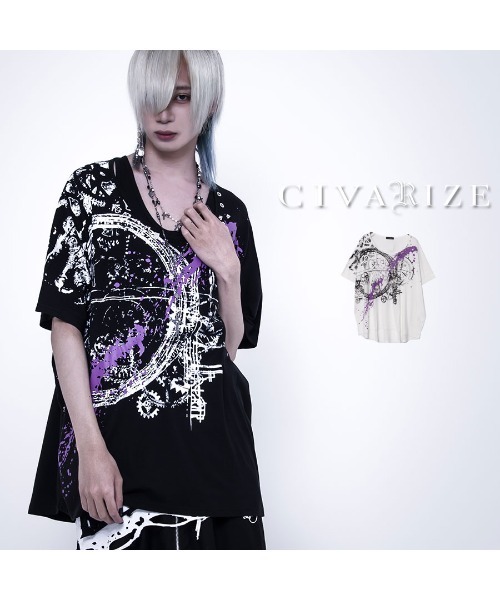 CIVARIZE（シヴァーライズ）の「『CIVARIZE』スタッズ付きドルマンポンチョTシャツ（Tシャツ/カットソー・メンズ・ブラック/ホワイト・FREE）」の3枚目の写真