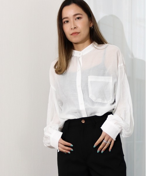 Per sist ence（パーシエンス）の「Per sist ence/パーシエンス　ローンバンドカラーシャツ（シャツ/ブラウス・レディース・グレイッシュベージュ/ブラック/カーキ/アイボリー・FREE）」の9枚目の写真