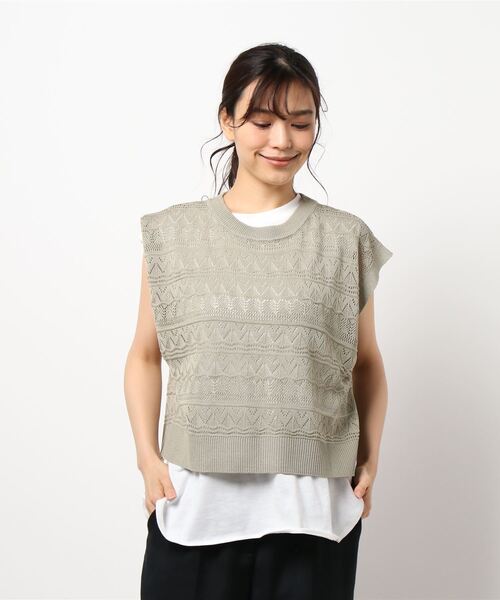 Lugnoncure（ルノンキュール）の「透かし編みニットセット（Tシャツ/カットソー・レディース・オフホワイト/ブラック/ベージュ・ﾌﾘ-）」の3枚目の写真