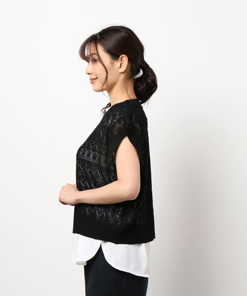 Lugnoncure（ルノンキュール）の「透かし編みニットセット（Tシャツ/カットソー・レディース・オフホワイト/ブラック/ベージュ・ﾌﾘ-）」の4枚目の写真