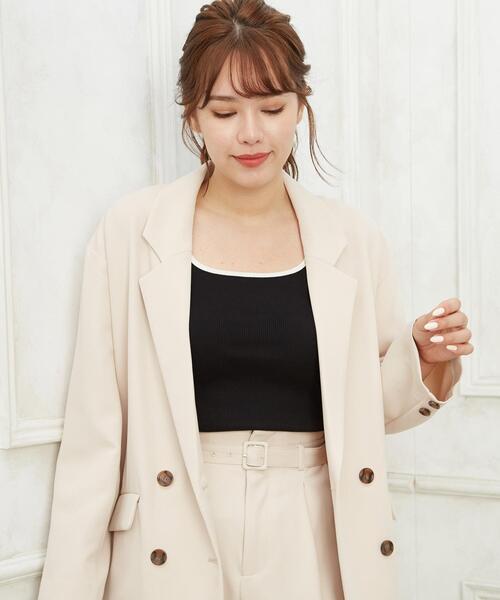 Allamanda（アラマンダ）の「配色スクエアネック／タンクトップ（タンクトップ・レディース・ブラック系その他2/ホワイト系2/ブラウン系4/アイボリー系4/ブルー系1・M）」の3枚目の写真