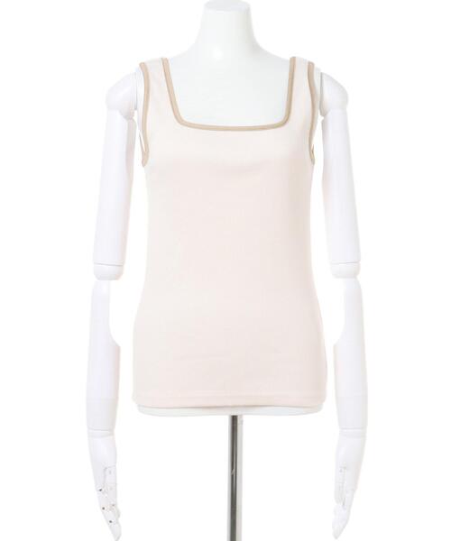 Allamanda（アラマンダ）の「配色スクエアネック／タンクトップ（タンクトップ・レディース・ブラック系その他2/ホワイト系2/ブラウン系4/アイボリー系4/ブルー系1・M）」の6枚目の写真