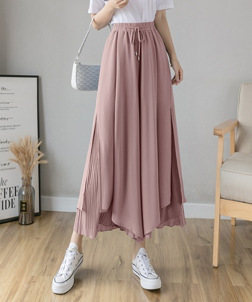 emi+（エミプラス）の「レイヤード プリーツワイドパンツ（その他パンツ・レディース・ブラック/ホワイト/ブルーグレー/ブルー/ピンク/グレー/キャメル/ネイビー・S/M/L）」の8枚目の写真