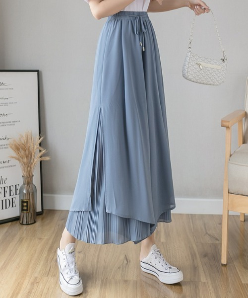 emi+（エミプラス）の「レイヤード プリーツワイドパンツ（その他パンツ・レディース・ブラック/ホワイト/ブルーグレー/ブルー/ピンク/グレー/キャメル/ネイビー・S/M/L）」の7枚目の写真