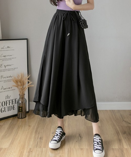 emi+（エミプラス）の「レイヤード プリーツワイドパンツ（その他パンツ・レディース・ブラック/ホワイト/ブルーグレー/ブルー/ピンク/グレー/キャメル/ネイビー・S/M/L）」の3枚目の写真