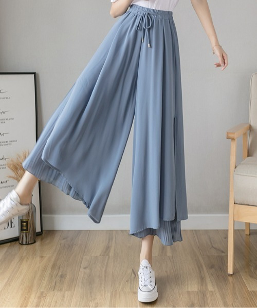 emi+（エミプラス）の「レイヤード プリーツワイドパンツ（その他パンツ・レディース・ブラック/ホワイト/ブルーグレー/ブルー/ピンク/グレー/キャメル/ネイビー・S/M/L）」の9枚目の写真