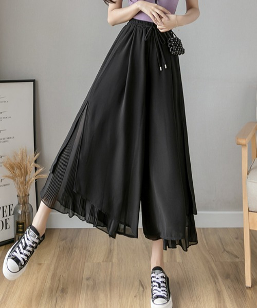 emi+（エミプラス）の「レイヤード プリーツワイドパンツ（その他パンツ・レディース・ブラック/ホワイト/ブルーグレー/ブルー/ピンク/グレー/キャメル/ネイビー・S/M/L）」の12枚目の写真