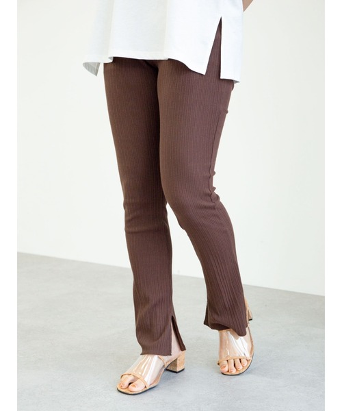 Green Parks(グリーンパークス)の「ランダムリブカットパンツ*(その他パンツ・レディース・ブラック/ブラウン/カーキ/ライトベージュ・FREE)」の1枚目の写真