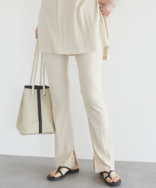 Green Parks(グリーンパークス)の「ランダムリブカットパンツ*(その他パンツ・レディース・ブラック/ブラウン/カーキ/ライトベージュ・FREE)」の3枚目の写真