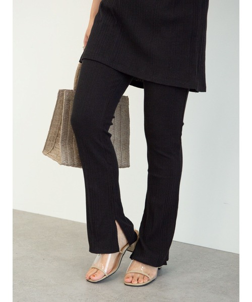 Green Parks(グリーンパークス)の「ランダムリブカットパンツ*(その他パンツ・レディース・ブラック/ブラウン/カーキ/ライトベージュ・FREE)」の2枚目の写真