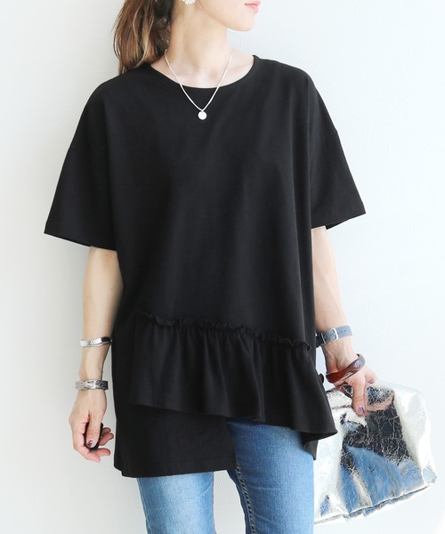 reca（レカ）の「フリルデザインTシャツ（Tシャツ/カットソー・レディース・ブラック/ホワイト/モカ・FREE）」の3枚目の写真