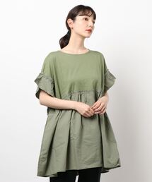 Samansa Mos2 | フリル袖ドッキングチュニック(Tシャツ/カットソー)
