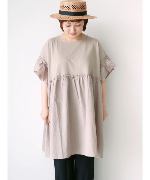 Samansa Mos2（サマンサ モスモス）の「フリル袖ドッキングチュニック（Tシャツ/カットソー・レディース・ピンク/ブラック/オフホワイト/ベージュ/カーキ・ﾌﾘ-）」の3枚目の写真