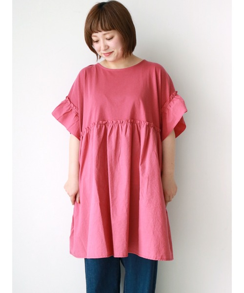 Samansa Mos2（サマンサ モスモス）の「フリル袖ドッキングチュニック（Tシャツ/カットソー・レディース・ピンク/ブラック/オフホワイト/ベージュ/カーキ・ﾌﾘ-）」の5枚目の写真