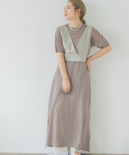 ITEMS URBANRESEARCH（アイテムズ アーバンリサーチ）の「ビスチェセットシアーニットワンピース（ワンピース・レディース・グレー/ブラウン/ベージュ・FREE）」の3枚目の写真