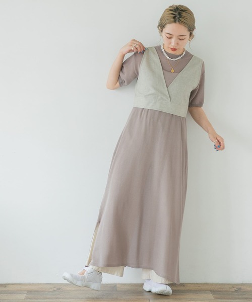 ITEMS URBANRESEARCH（アイテムズ アーバンリサーチ）の「ビスチェセットシアーニットワンピース（ワンピース・レディース・グレー/ブラウン/ベージュ・FREE）」の16枚目の写真