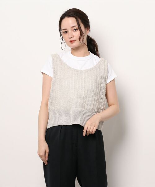 Samansa Mos2（サマンサ モスモス）の「麻混ニットベスト（ベスト・レディース・ベージュ/ブラック/キナリ・ﾌﾘ-）」の6枚目の写真